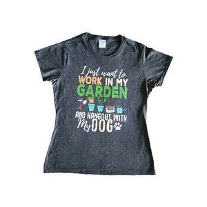Gardening T-Shirt Dog Lover Gardener Gift Plants T-shirt Charcoal Gray‎ Medium